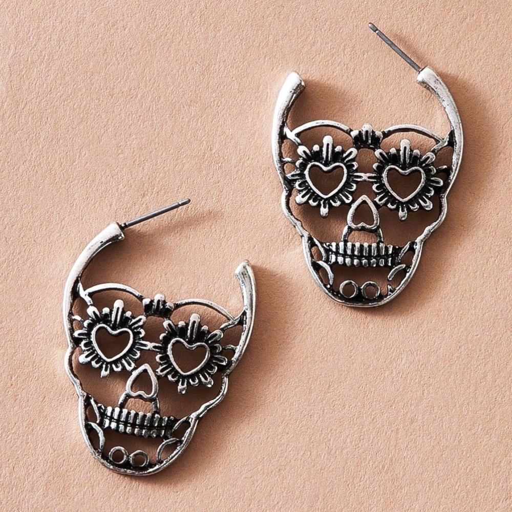 Any 2/$20! Silver Sugar Skull/Day of Dead Earrings - Picture 3 of 9